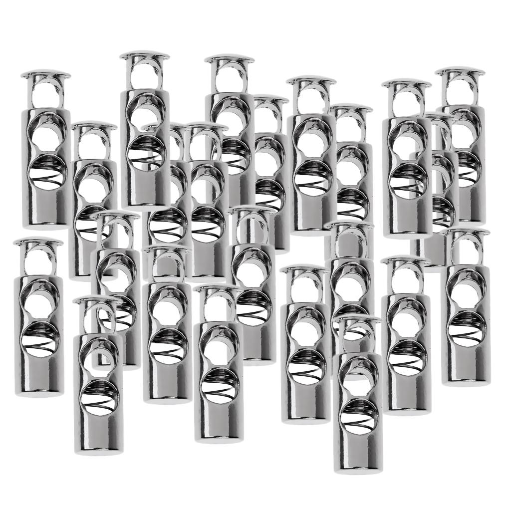 30Pcs Metal Barrel String Cord Locks 2 Hole Toggle Spring Clasp Stop End