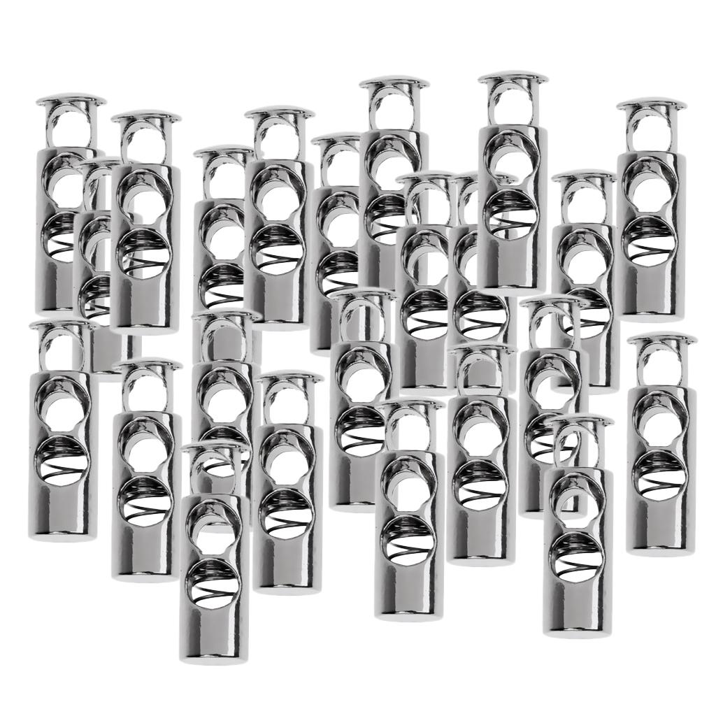 30Pcs Metal Barrel String Cord Locks 2 Hole Toggle Spring Clasp Stop End