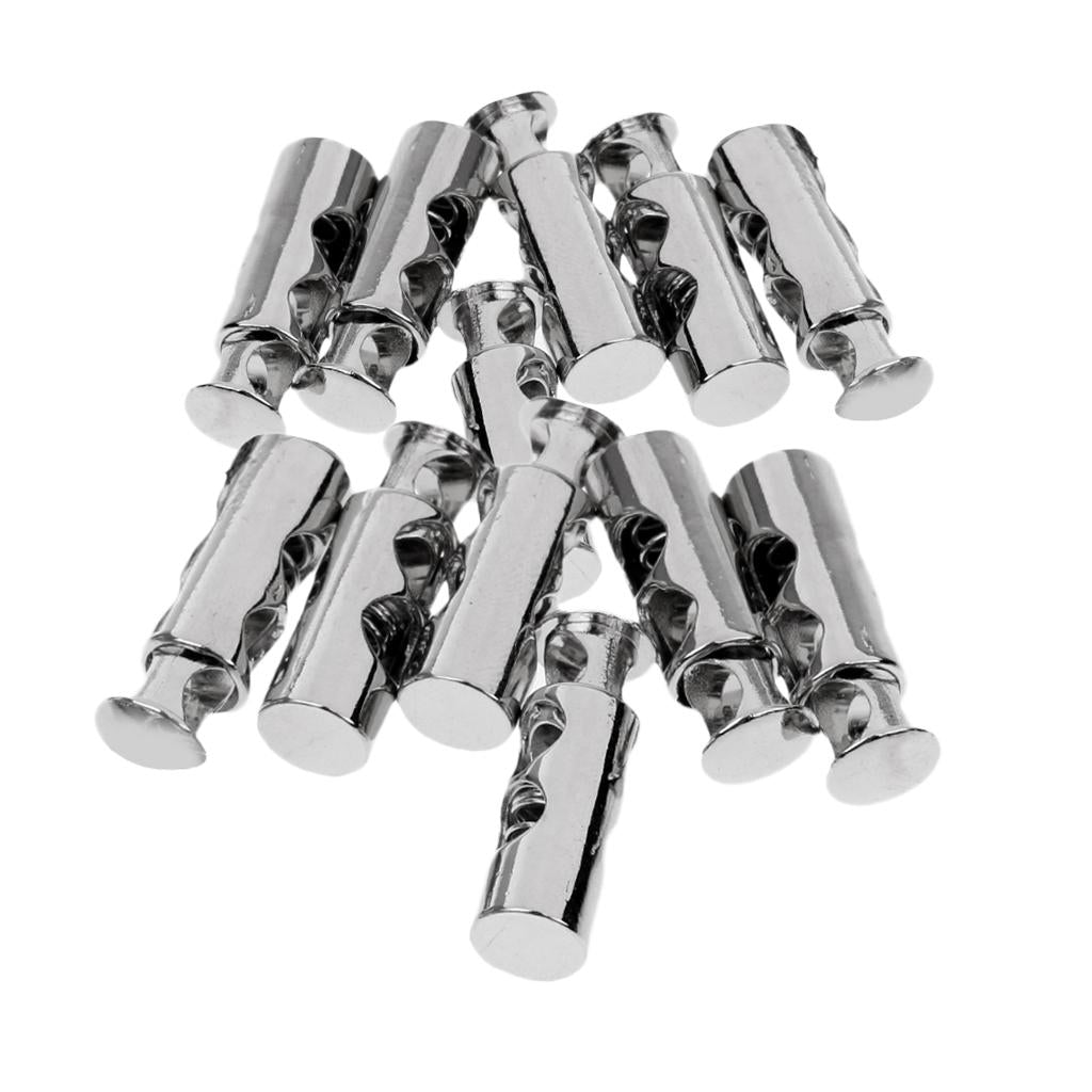 12Pcs Metal Barrel String Cord Locks 2 Hole Toggle Spring Clasp Stop End