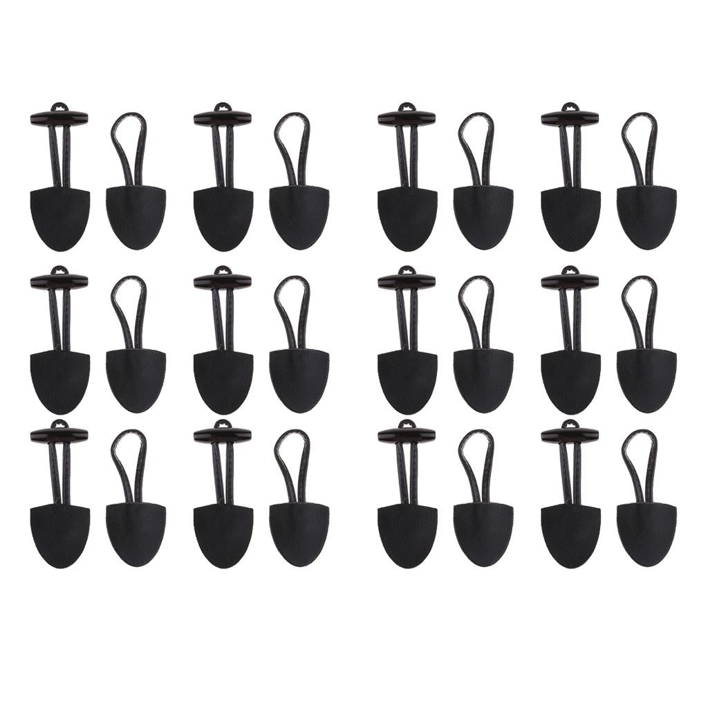 12 Pairs PU Leather Horn Toggle Button DIY Duffle Coat Fastener Buckle Black