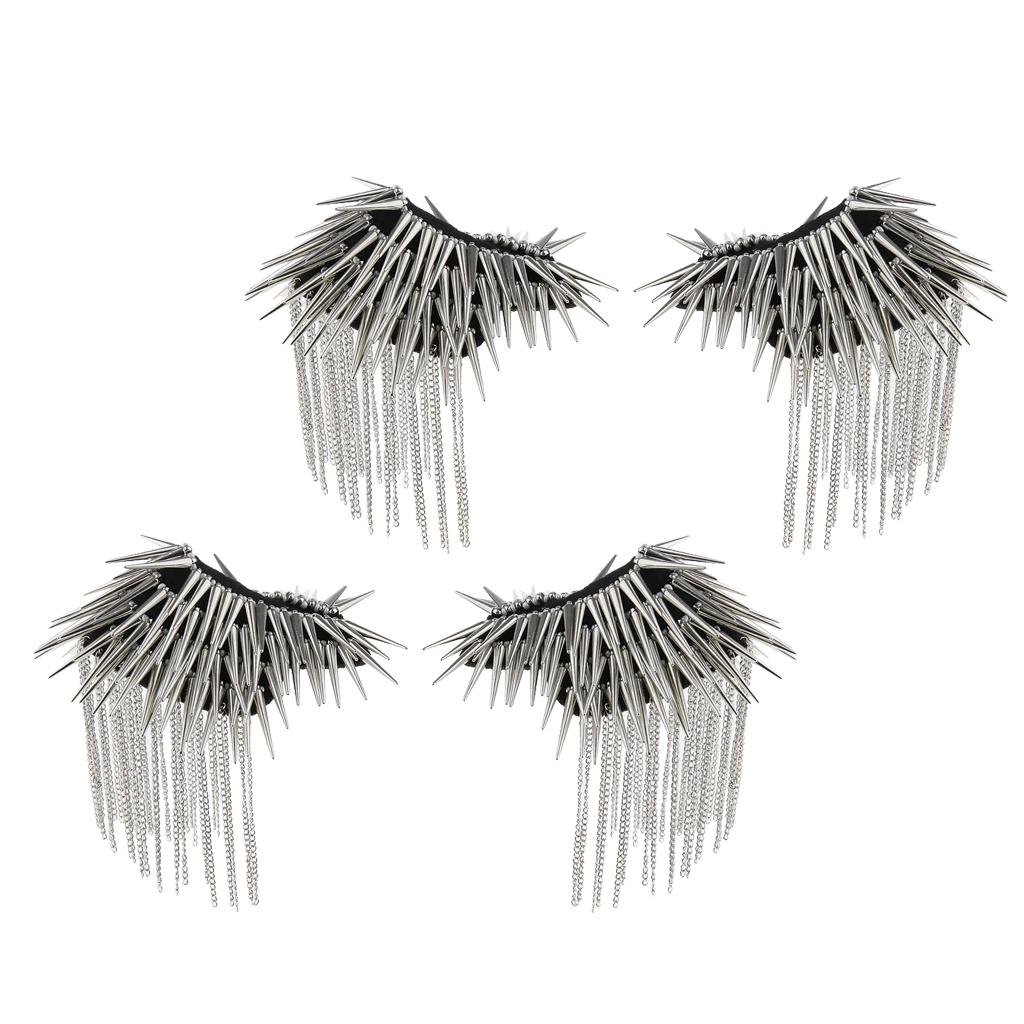 2 Pair Unisex Rivet Brooch Spike Tassel Epaulet Shoulder Board Mark Silver