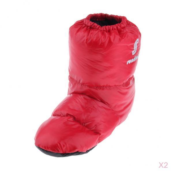 2 Pairs Soft Duck Down Slippers Winter Warm Tent Booties Shoes Cover Red M