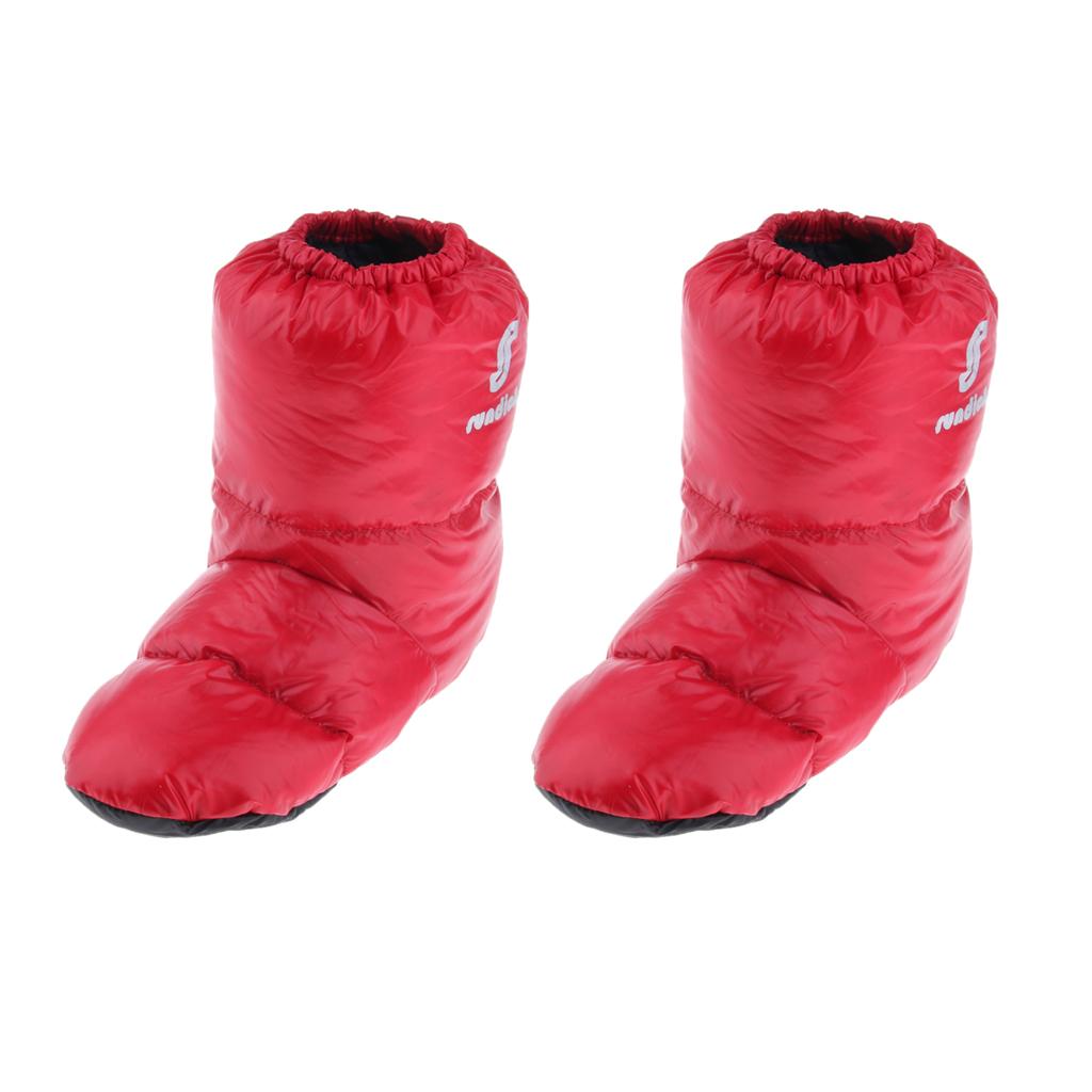 2 Pairs Soft Duck Down Slippers Winter Warm Tent Booties Shoes Cover Red M