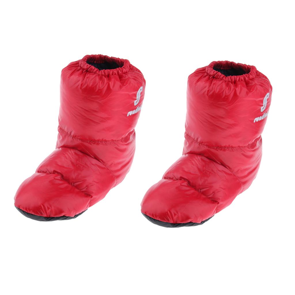 2 Pairs Soft Duck Down Slippers Winter Warm Tent Booties Shoes Cover Red M