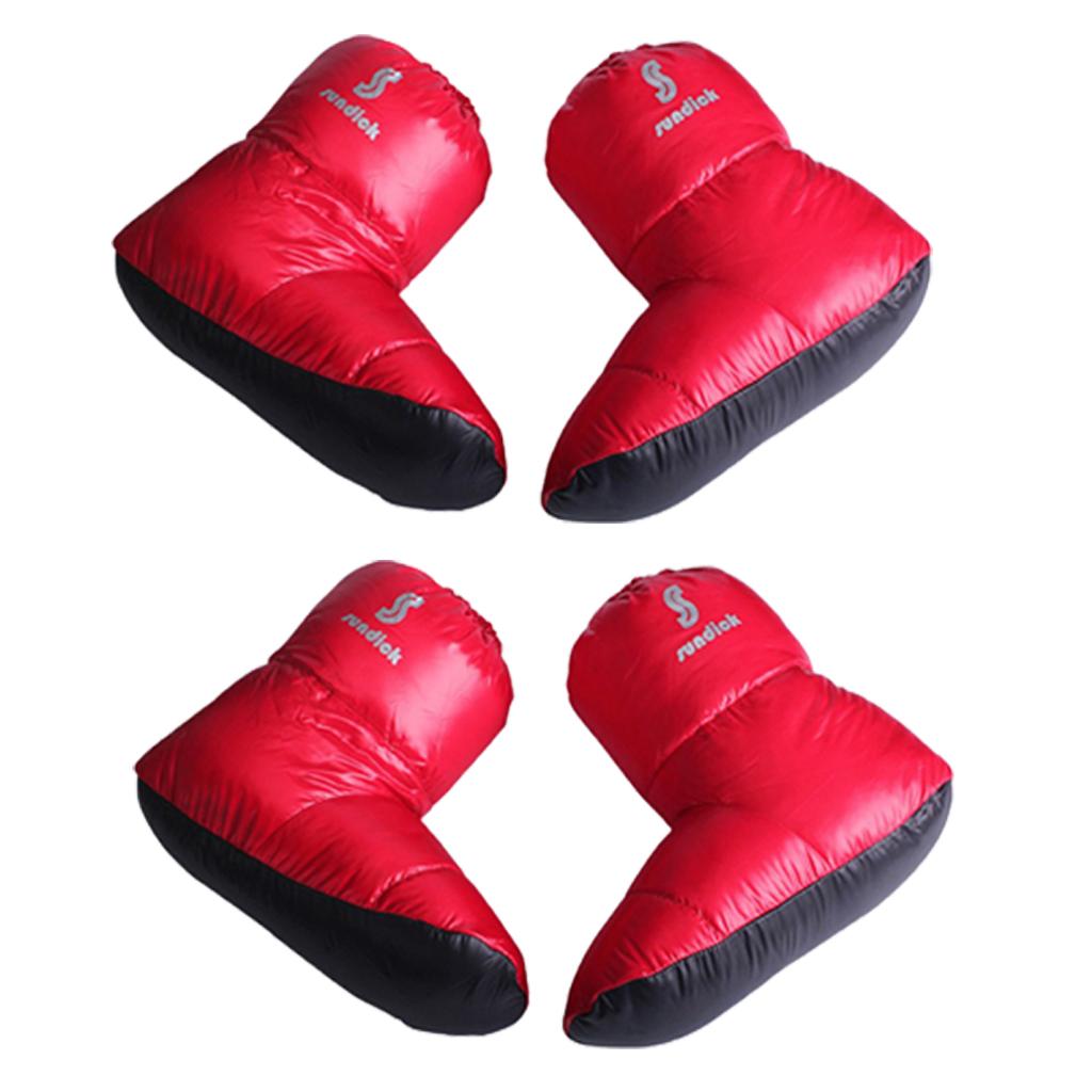 2 Pairs Soft Duck Down Slippers Winter Warm Tent Booties Shoes Cover Red L