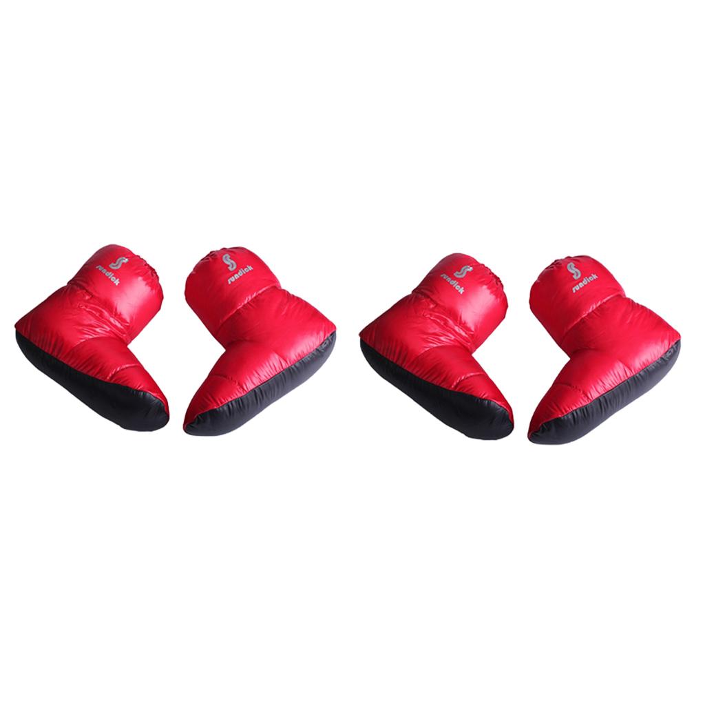 2 Pairs Soft Duck Down Slippers Winter Warm Tent Booties Shoes Cover Red L