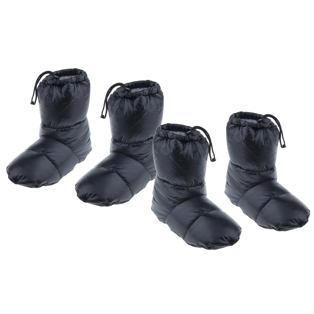 2 Pairs White Goose Down Slippers Winter Warm Booties Black L