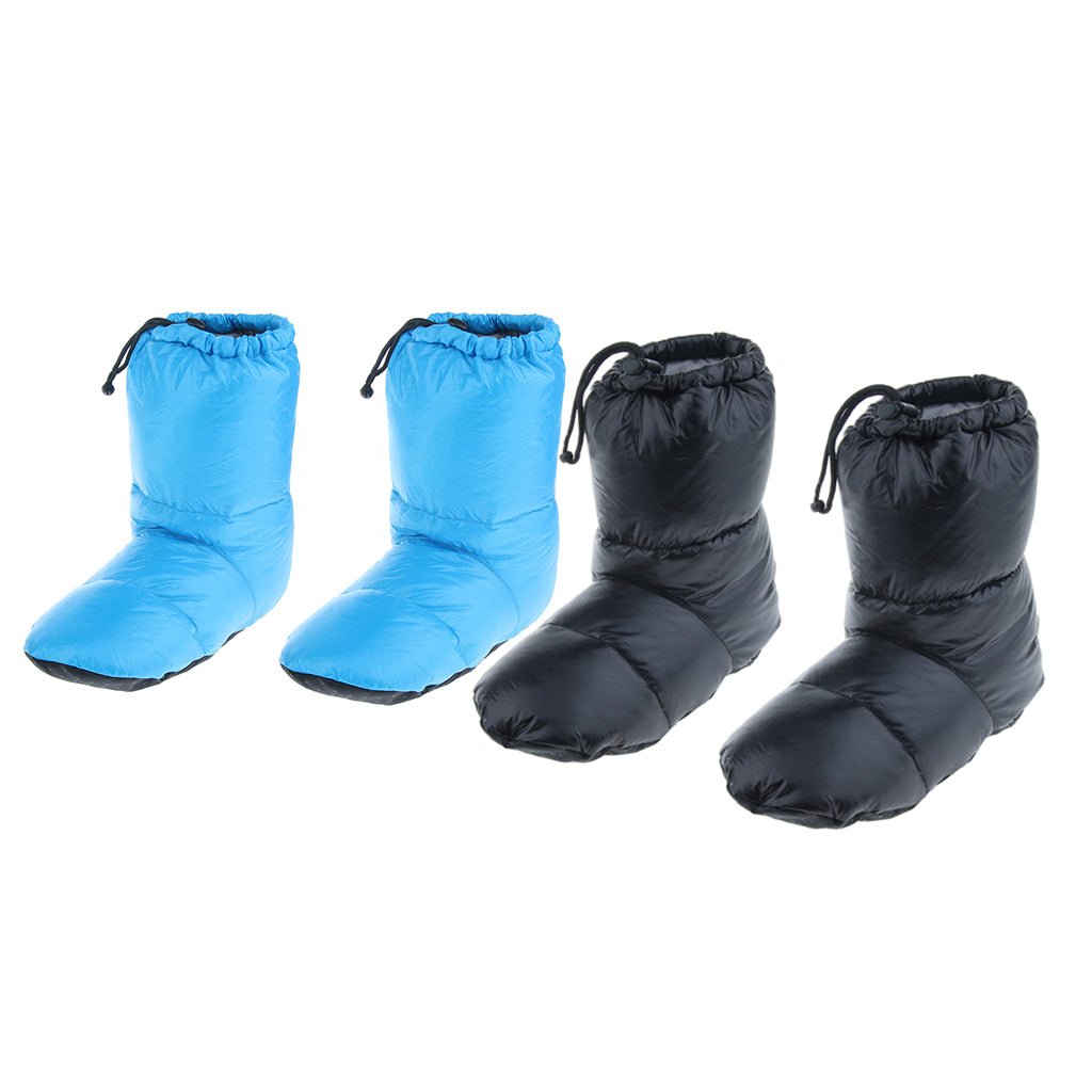 2 Pairs White Goose Down Slippers Winter Warm Booties Black M + Blue M