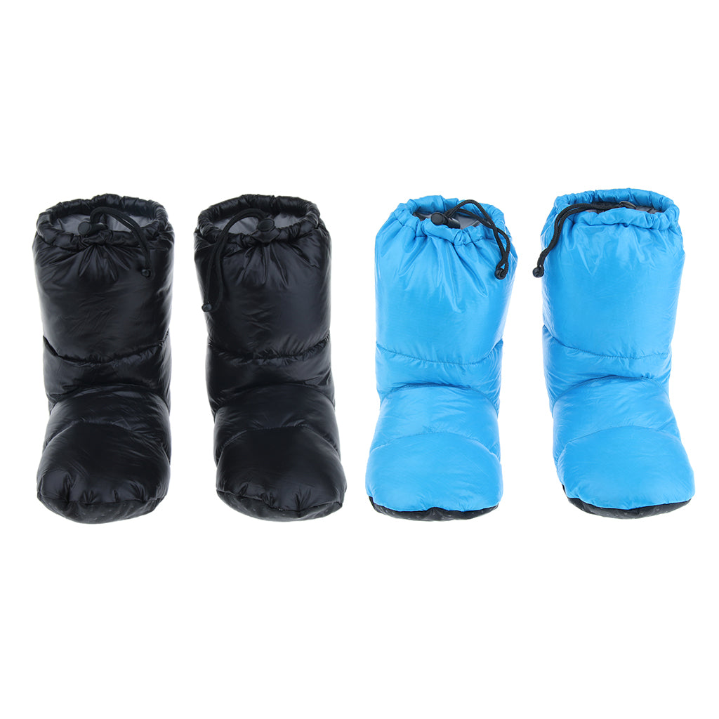 2 Pairs White Goose Down Slippers Winter Warm Booties Black M + Blue M