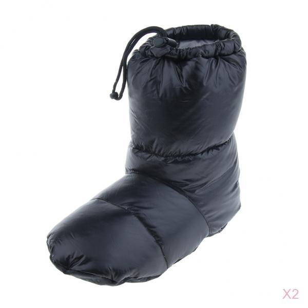 2 Pairs White Goose Down Slippers Winter Warm Booties Black M