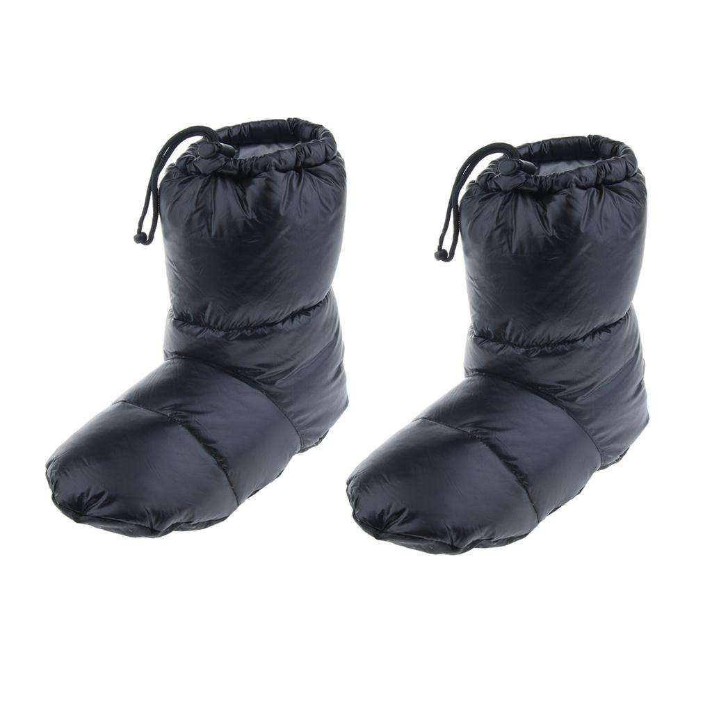 2 Pairs White Goose Down Slippers Winter Warm Booties Black M