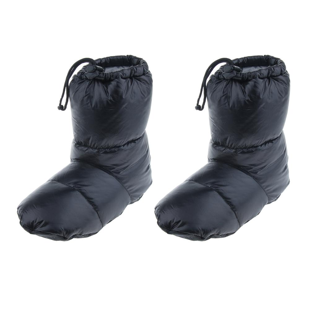 2 Pairs White Goose Down Slippers Winter Warm Booties Black M