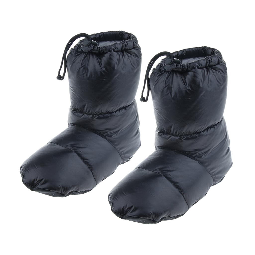 2 Pairs White Goose Down Slippers Winter Warm Booties Black XL