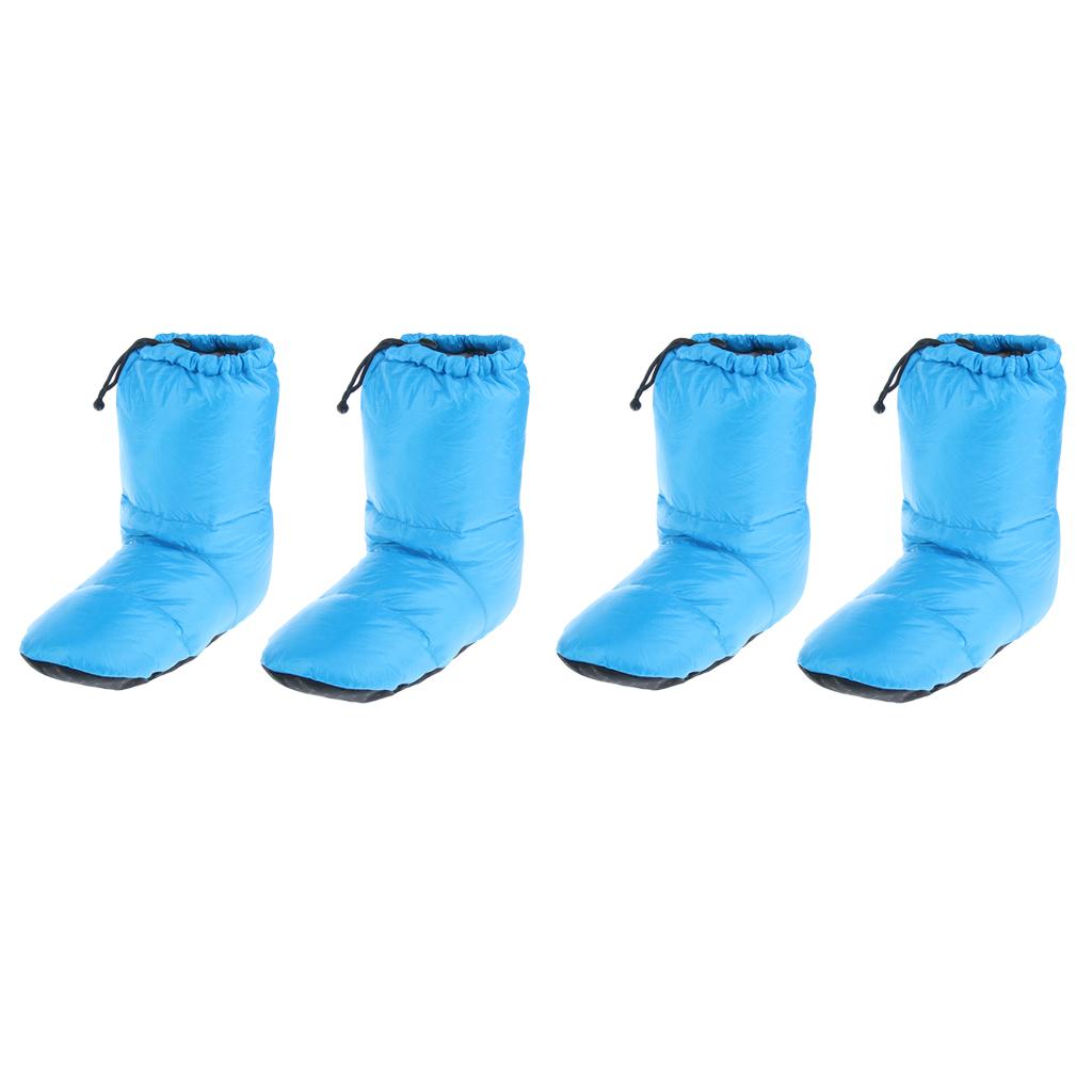 2 Pairs White Goose Down Slippers Winter Warm Booties Blue M