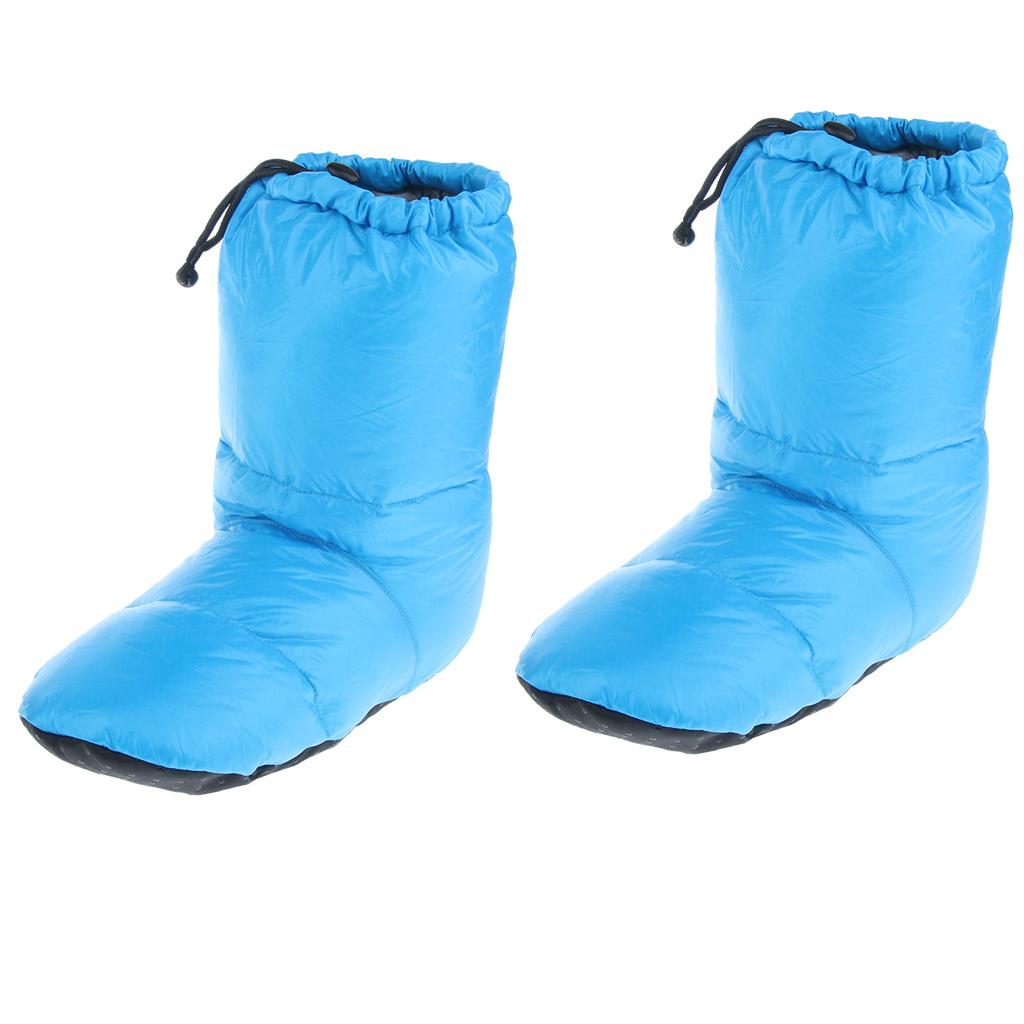 2 Pairs White Goose Down Slippers Winter Warm Booties Blue L