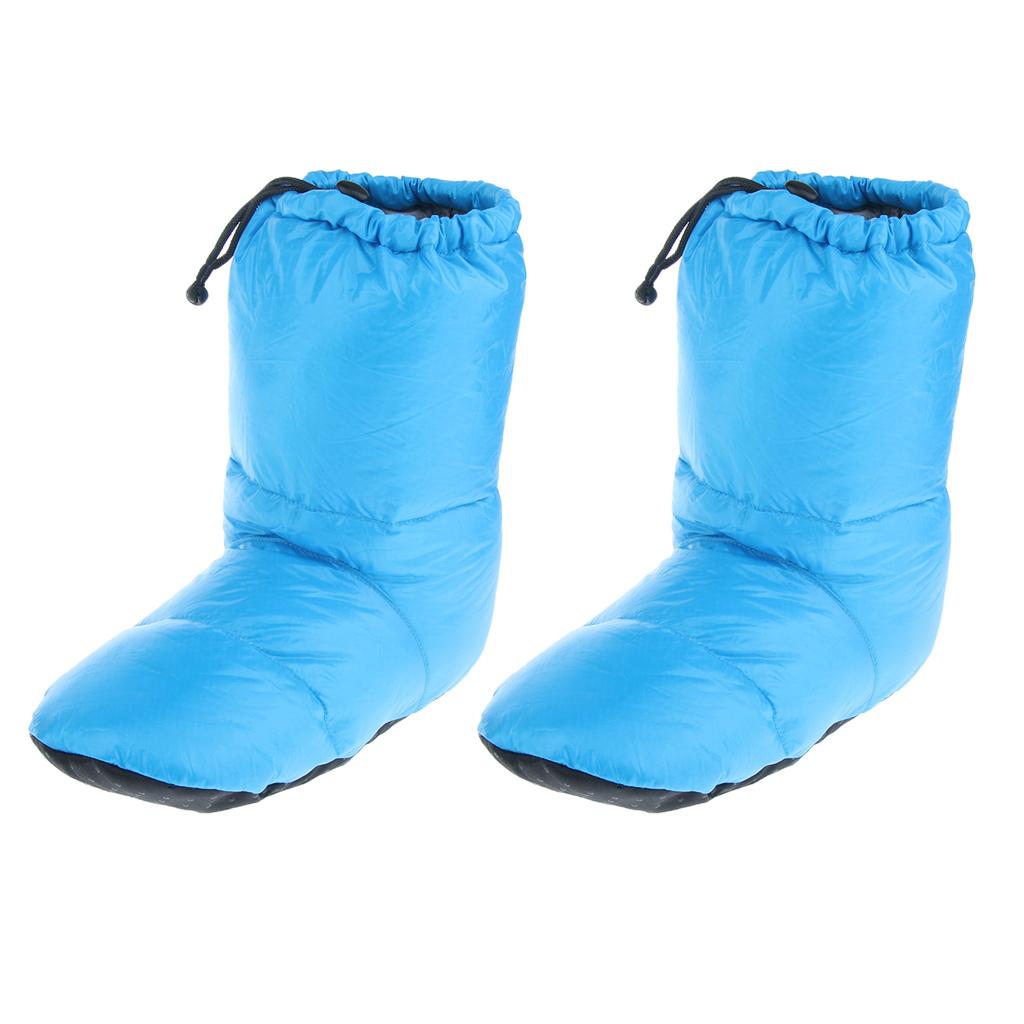 2 Pairs White Goose Down Slippers Winter Warm Booties Blue L