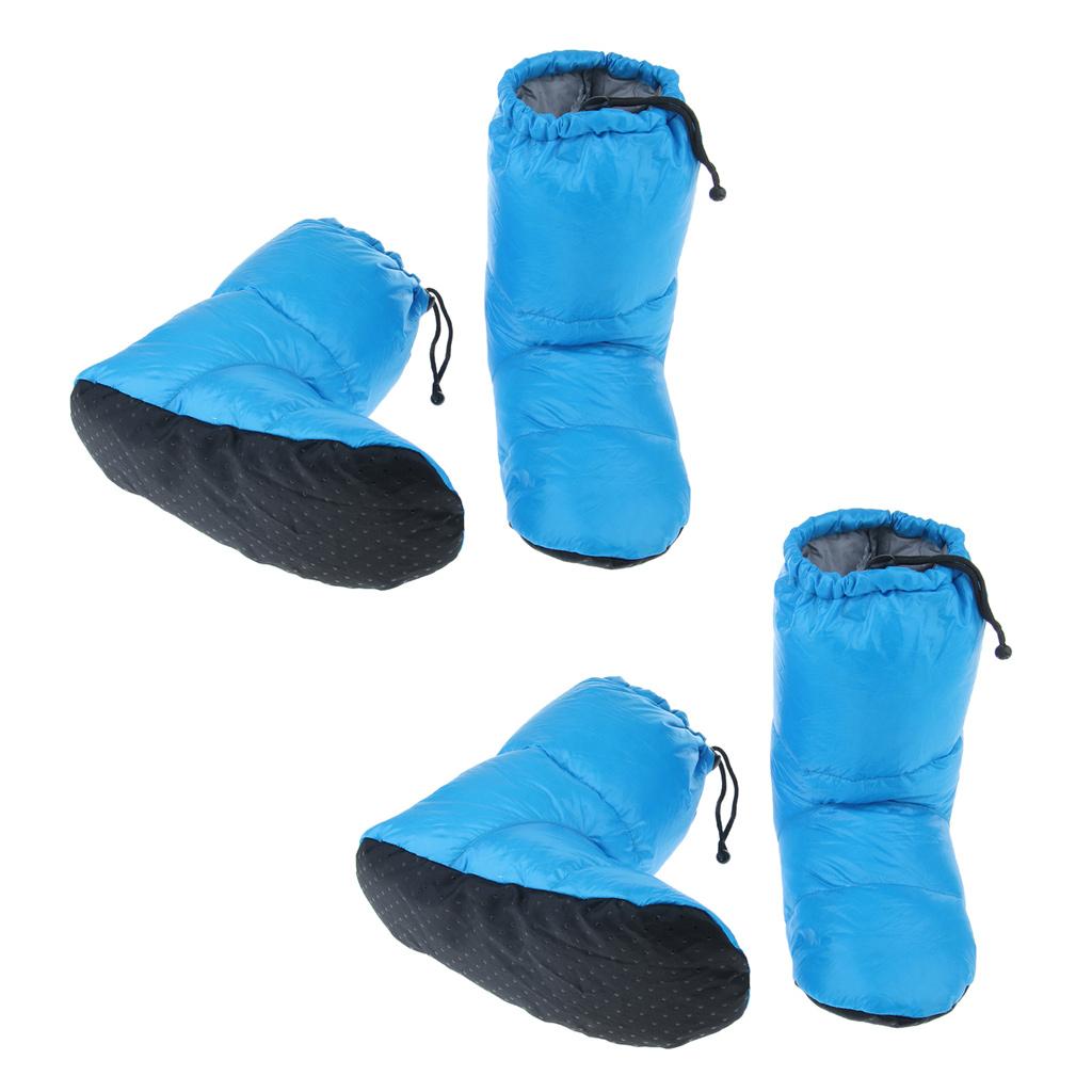 2 Pairs White Goose Down Slippers Winter Warm Booties Blue L