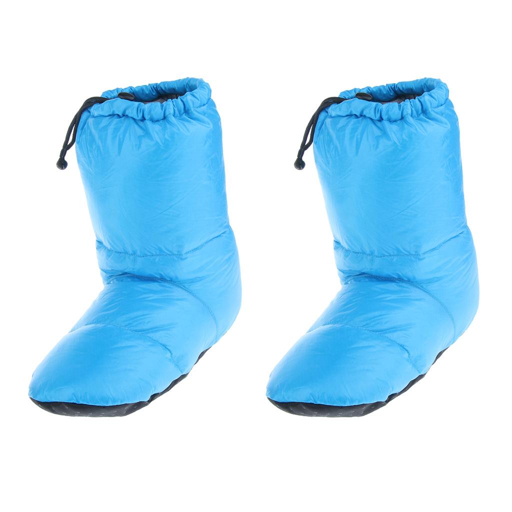 2 Pairs White Goose Down Slippers Winter Warm Booties Blue L