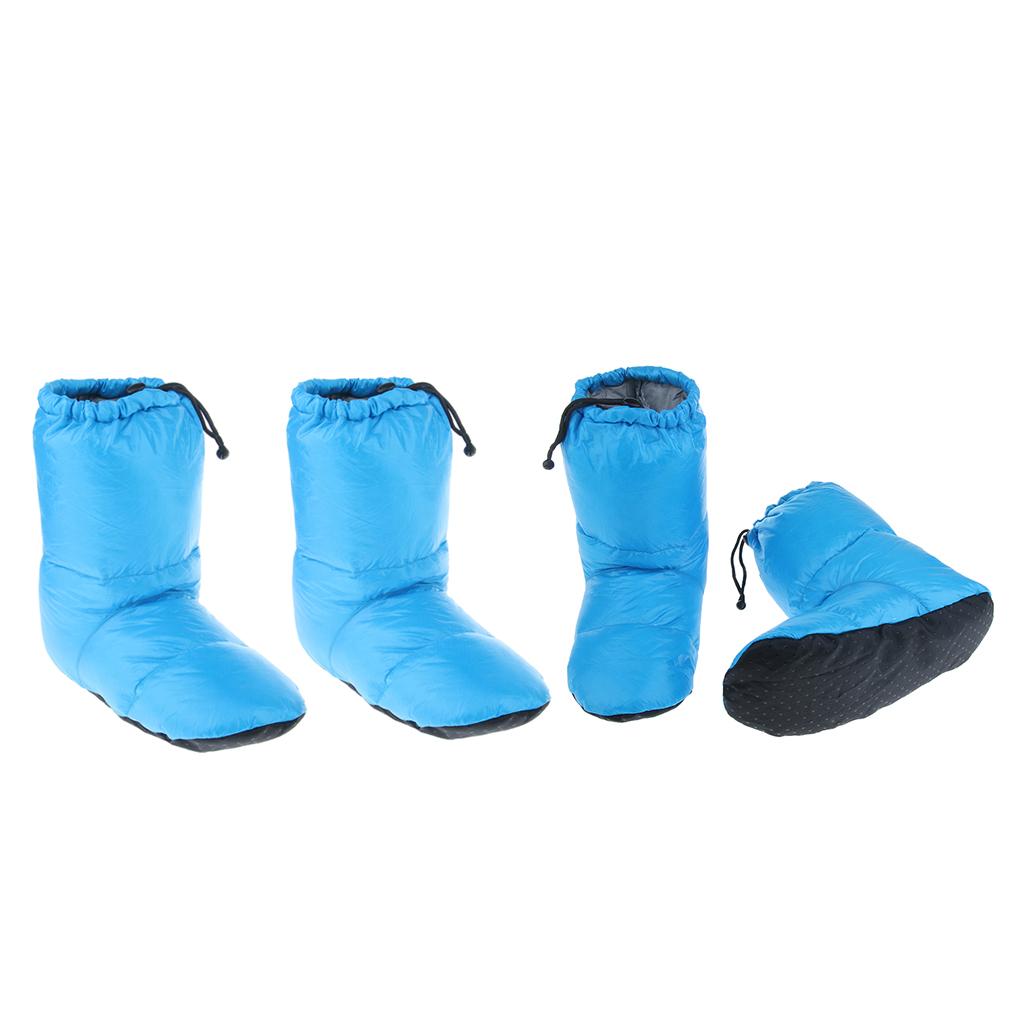 2 Pairs White Goose Down Slippers Winter Warm Booties Blue XL
