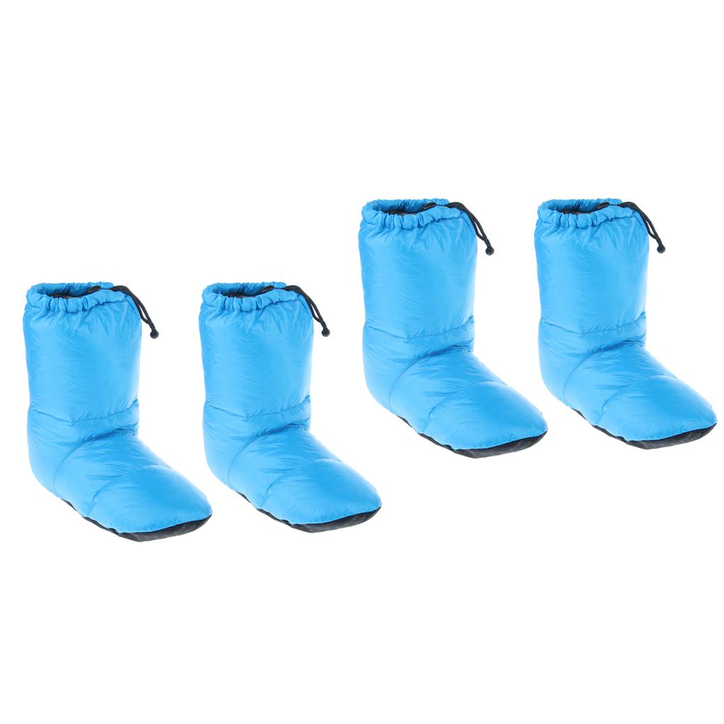 2 Pairs White Goose Down Slippers Winter Warm Booties Blue XL