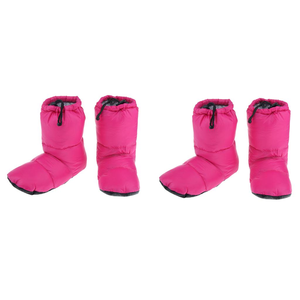 2 Pairs White Goose Down Slippers Winter Warm Booties Rose Red L