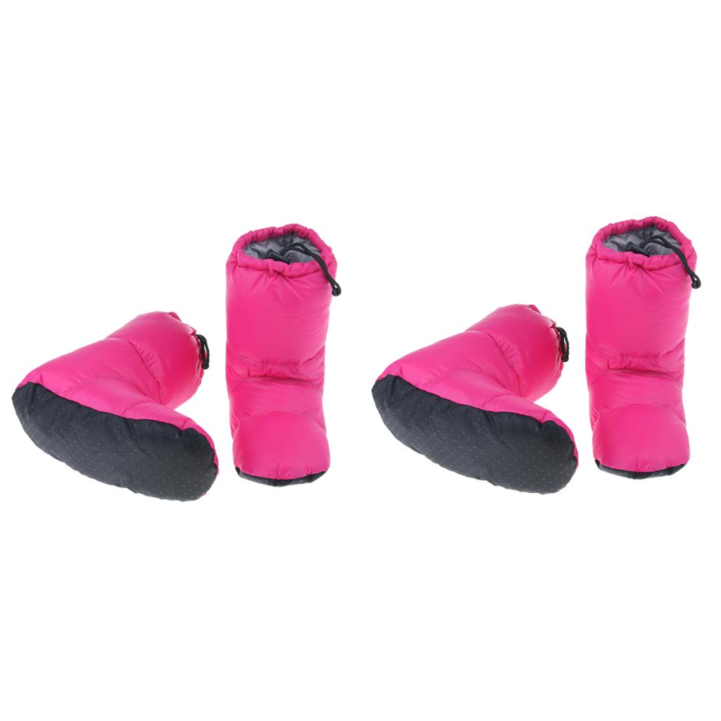2 Pairs White Goose Down Slippers Winter Warm Booties Rose Red L