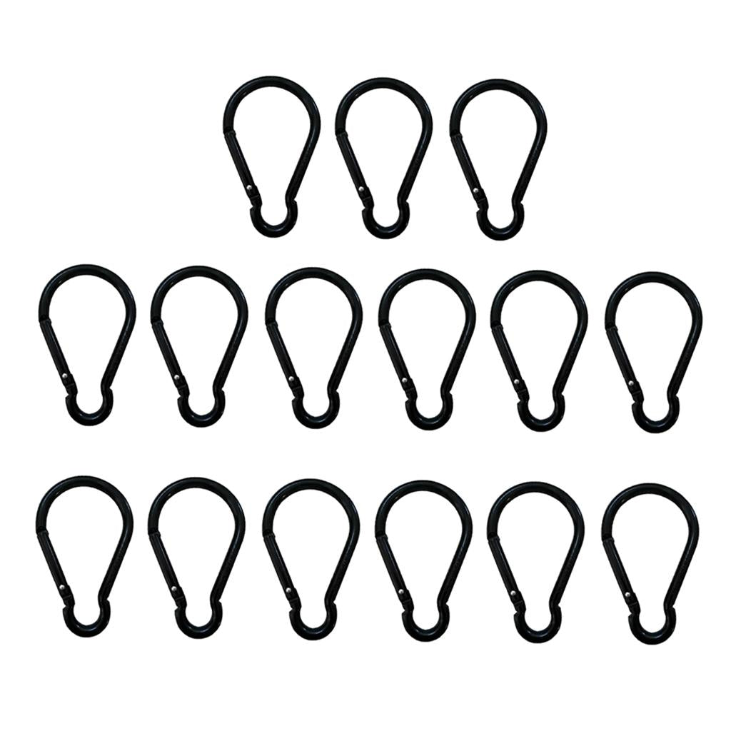 15pcs Aluminum Camping Keychain Carabiner Spring Snap Hook Buckle Clip Black