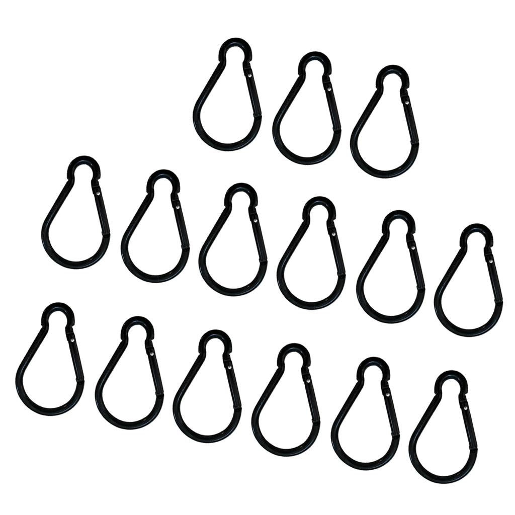 15pcs Aluminum Camping Keychain Carabiner Spring Snap Hook Buckle Clip Black
