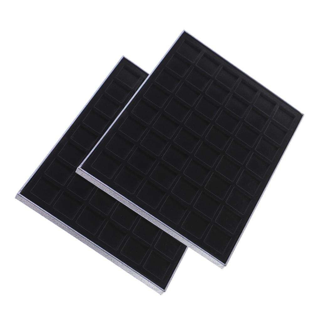 2PCS 48 Grid Velvet Frame Series Display Tray Coin Case for Coin Display BLK