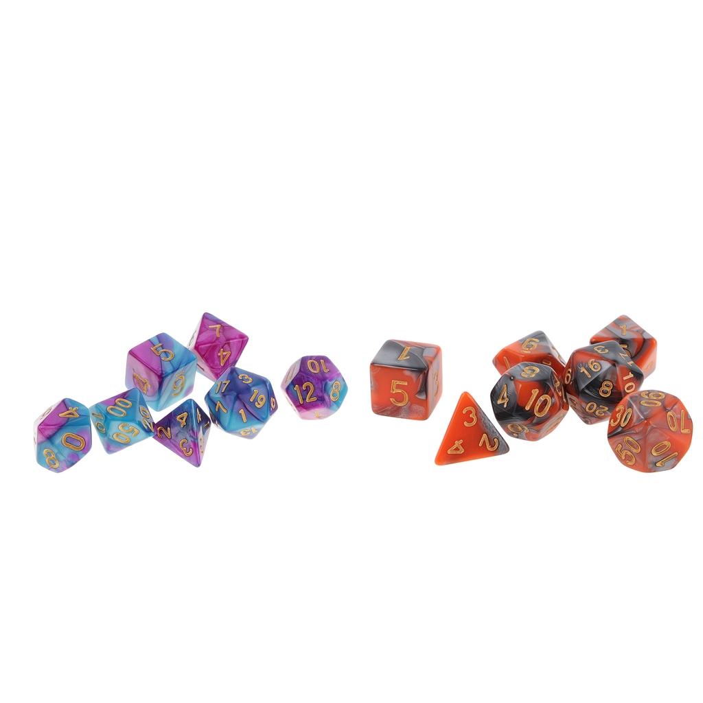 2 Pack 7 Die Polyhedral Dice Set for Dungeons and Dragons DND RPG Board Game