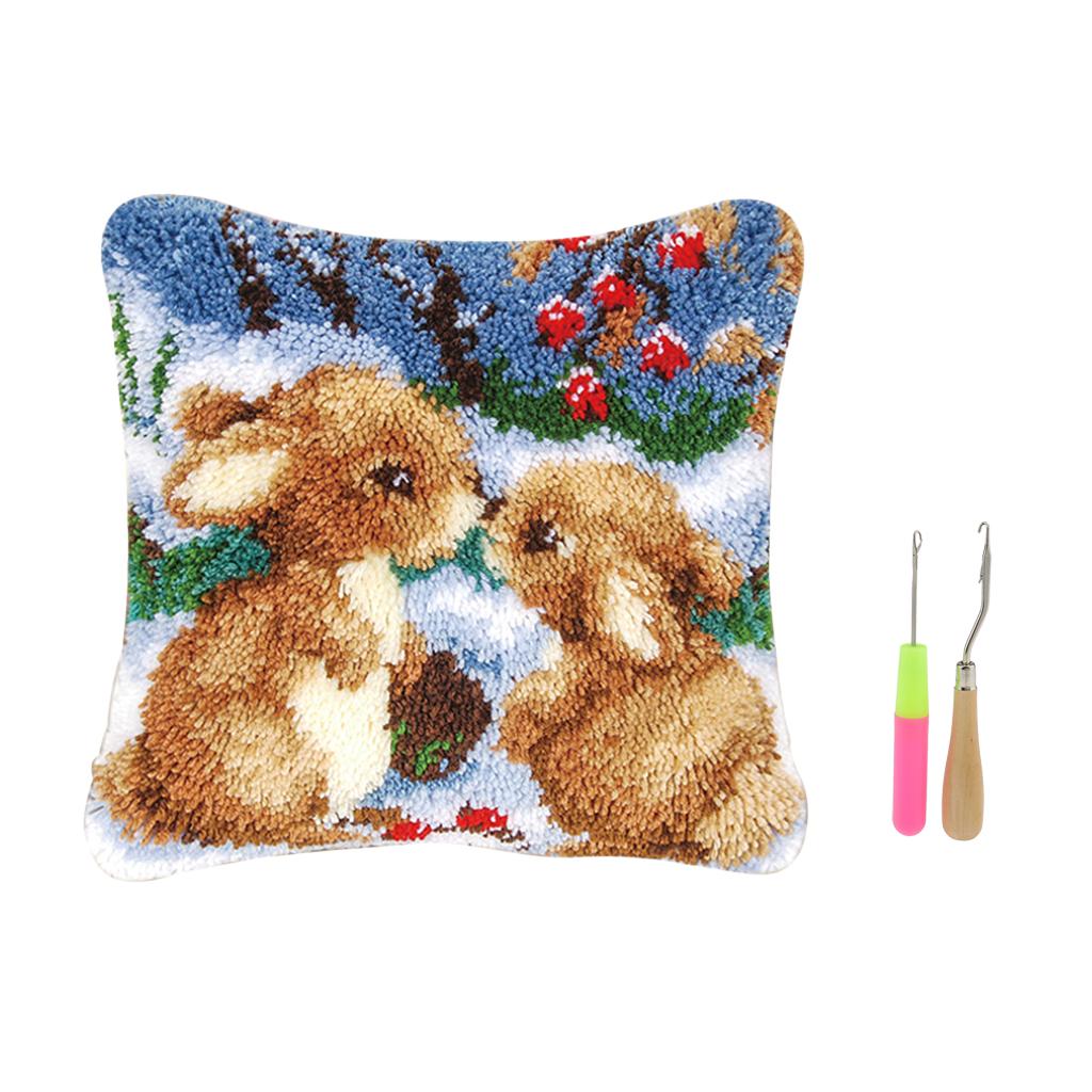 1 Set Rabbits Pillowcase Latch Hook Kits DIY Material Package for Beginners