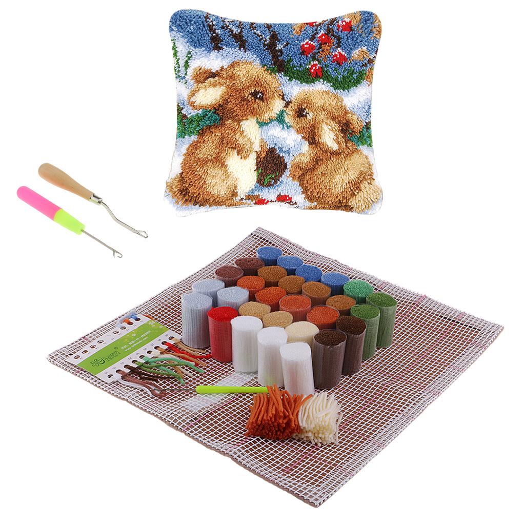 1 Set Rabbits Pillowcase Latch Hook Kits DIY Material Package for Beginners