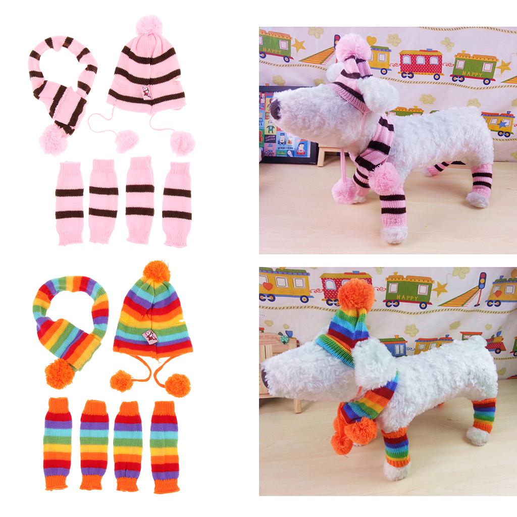 2 Set Small Dog Hat+Scarf+Socks Pet Puppy Cute Keep Warm M
