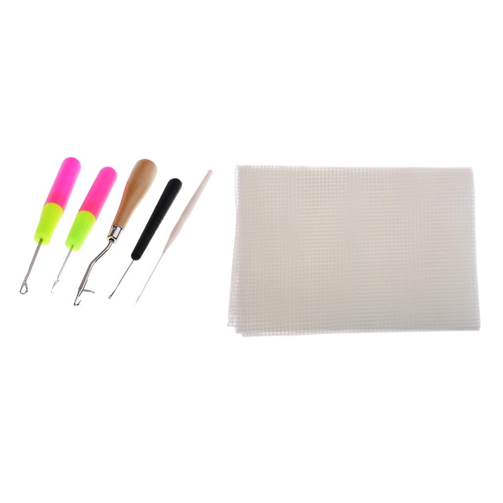 5pcs Latch Hook Tool and 1 Yard Blank Rug Hooking Mesh Canvas for Rug Making