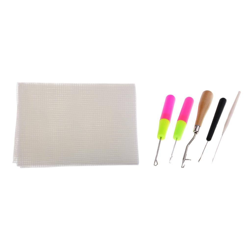 5pcs Latch Hook Tool and 1 Yard Blank Rug Hooking Mesh Canvas for Rug Making