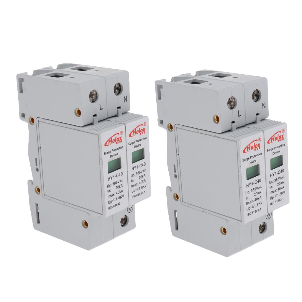 2x AC 220V 2P 20KA-40KA SPD Home Surge Protector Devices Arrester