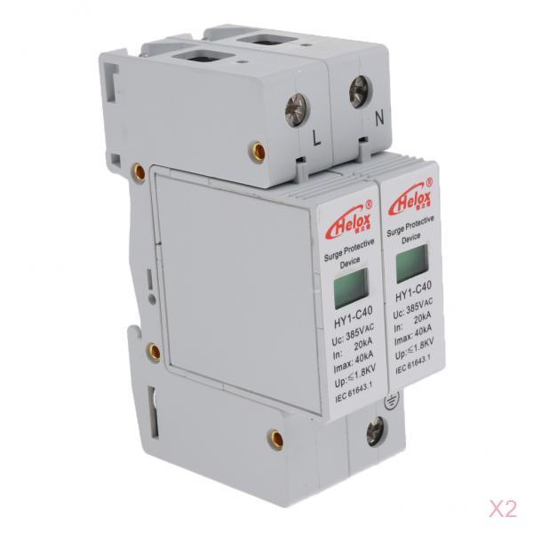 2x AC 220V 2P 20KA-40KA SPD Home Surge Protector Devices Arrester