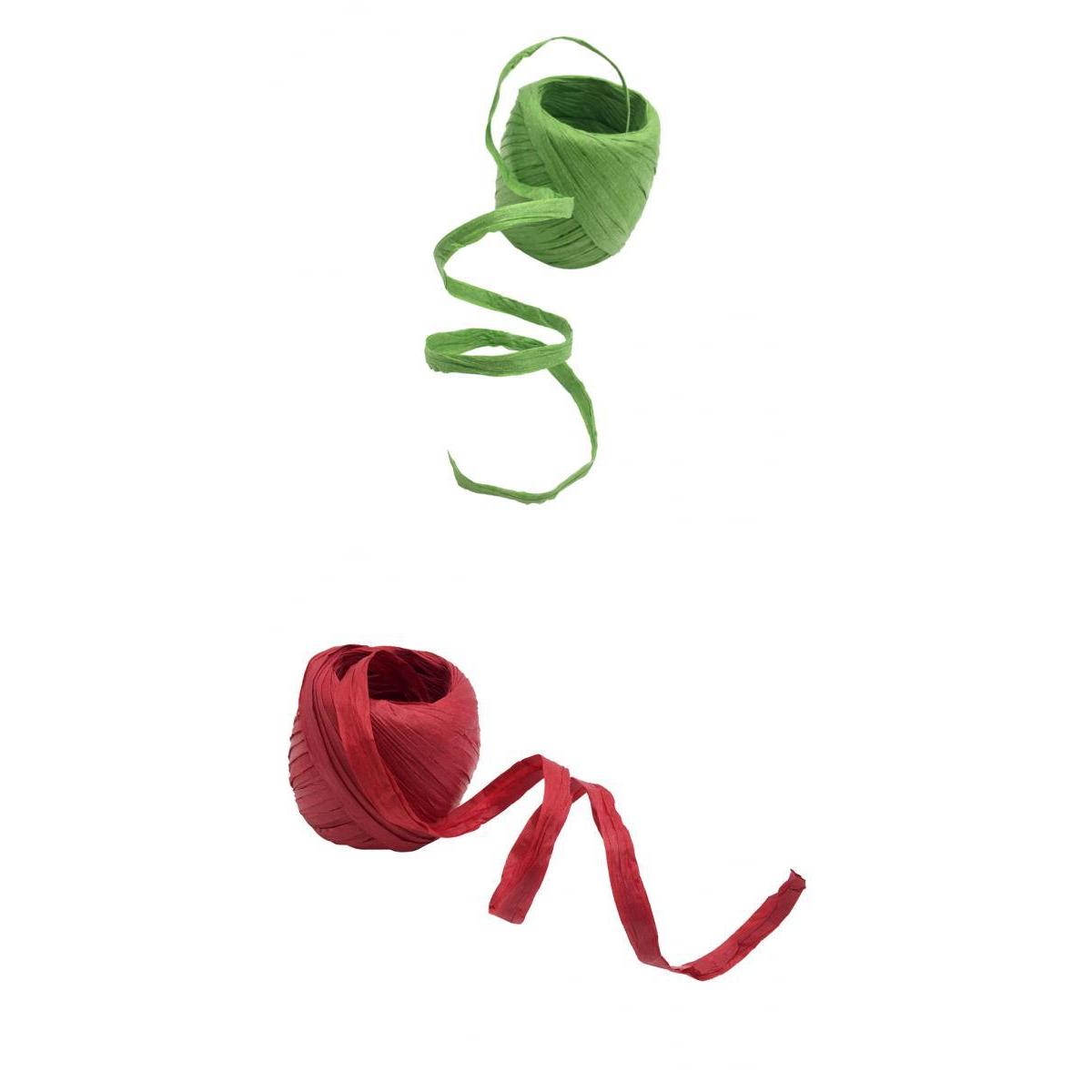2 Rolls Raffia Paper Ribbon Gift Package String Scrapbooking green red 40m