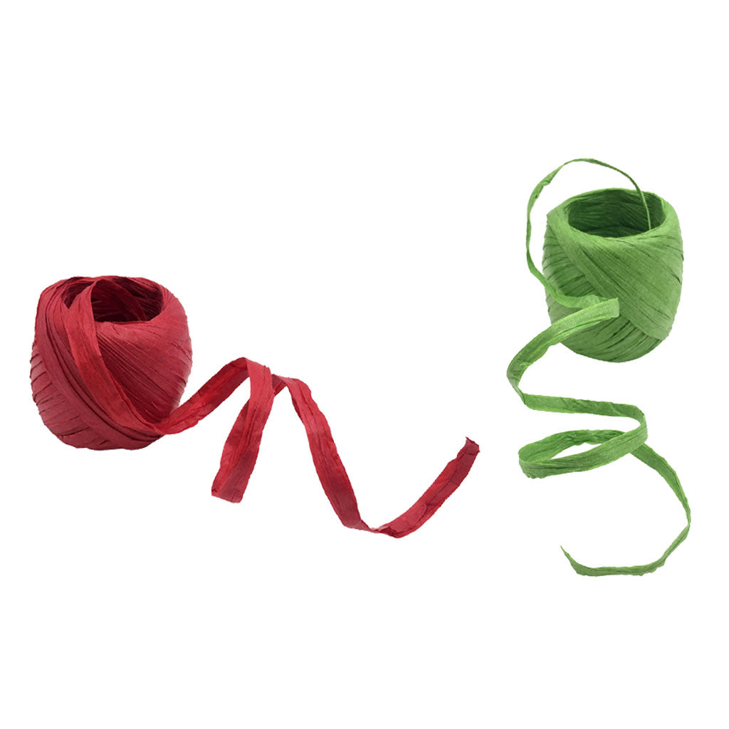 2 Rolls Raffia Paper Ribbon Gift Package String Scrapbooking green red 40m