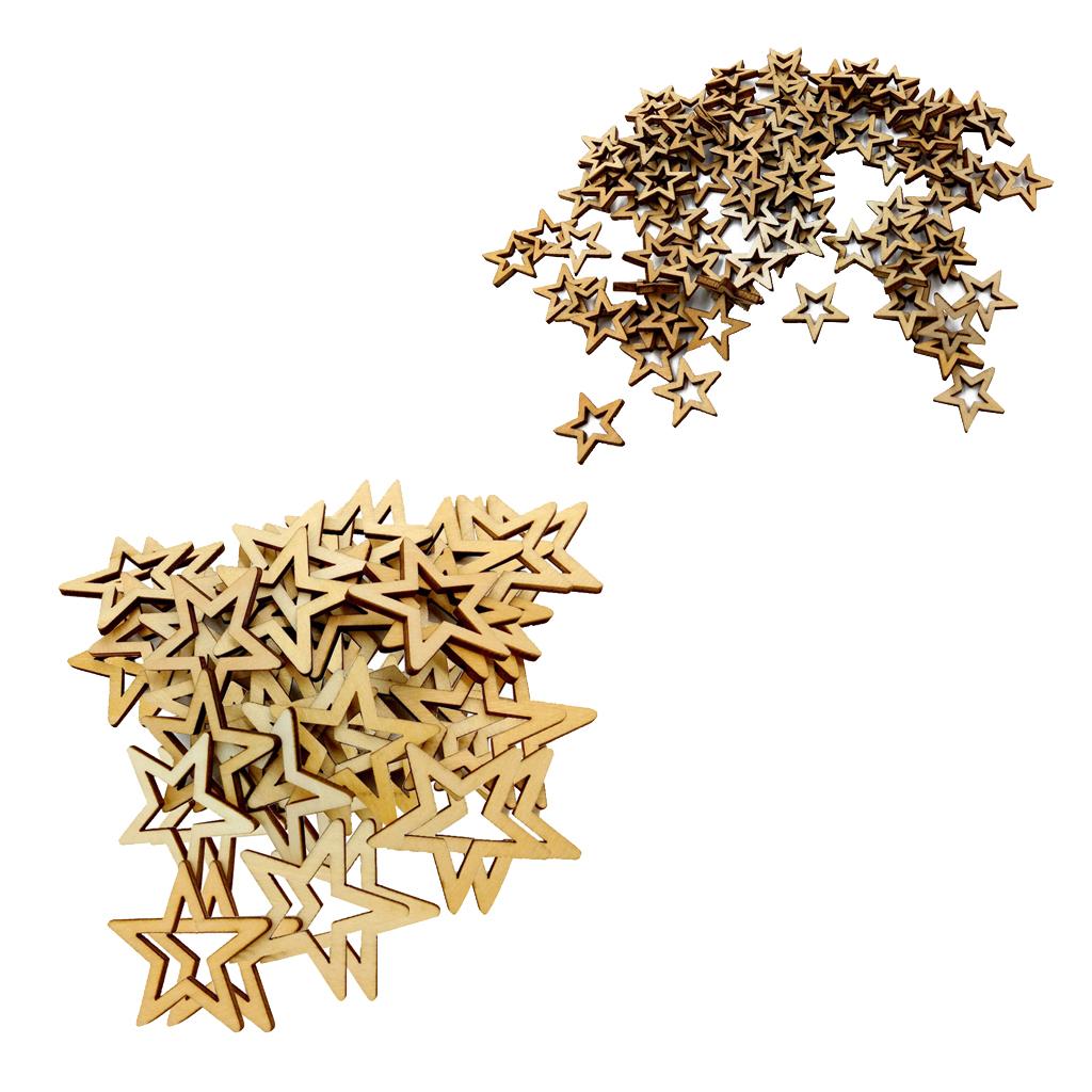150 Pieces Unfinished Hollow Star Shape Wooden Embellishments 20mm