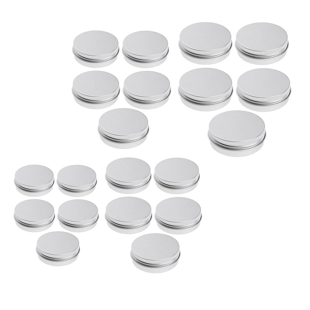 26 Pieces Mixed Size Aluminium Lip Balm Empty Pot Jar Tin Container Box Case