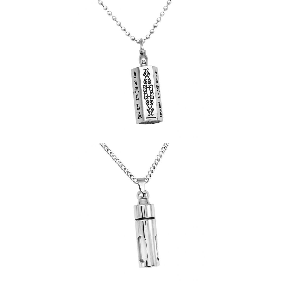 2 Pieces Stainless Steel Tube Bottle Buddhist Mantra Prayer Pendant Necklace