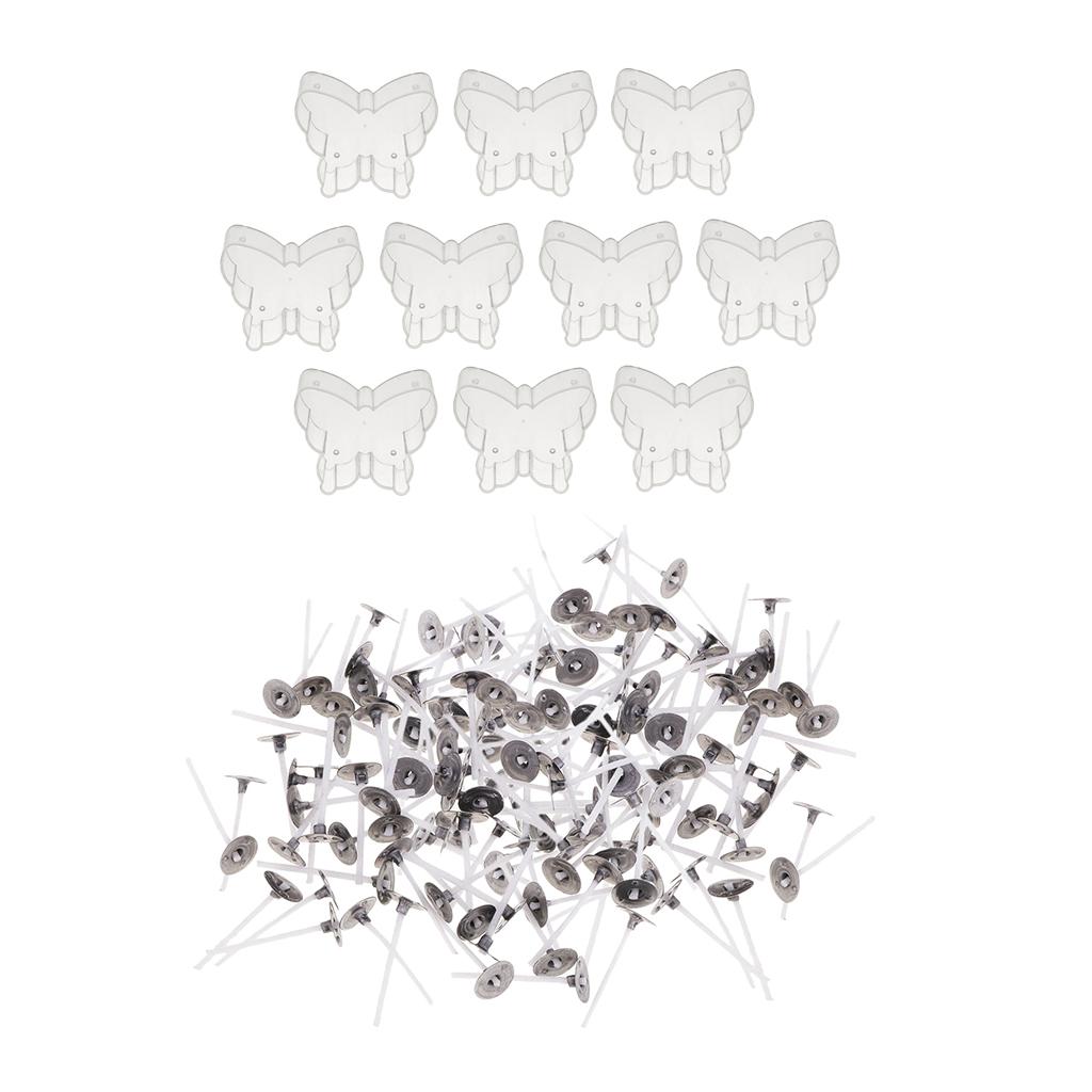 200pcs Pre-waxed Candle Wick and 10pcs Plastic Butterfly Tealight Empty Cup