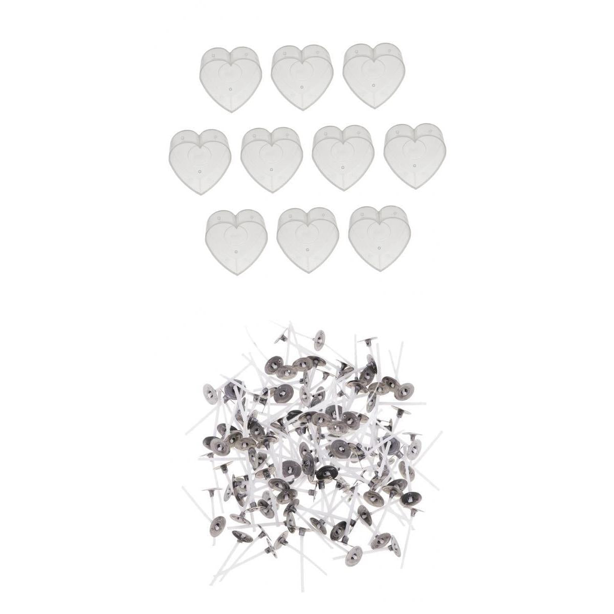 200pcs Pre-waxed Candle Wick and 10pcs Plastic Heart Tealight Empty Case Cup