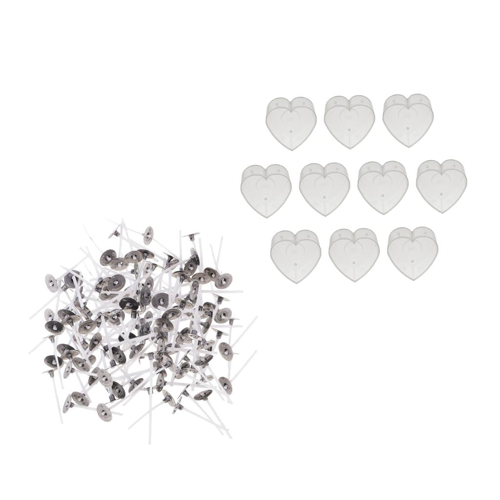 200pcs Pre-waxed Candle Wick and 10pcs Plastic Heart Tealight Empty Case Cup