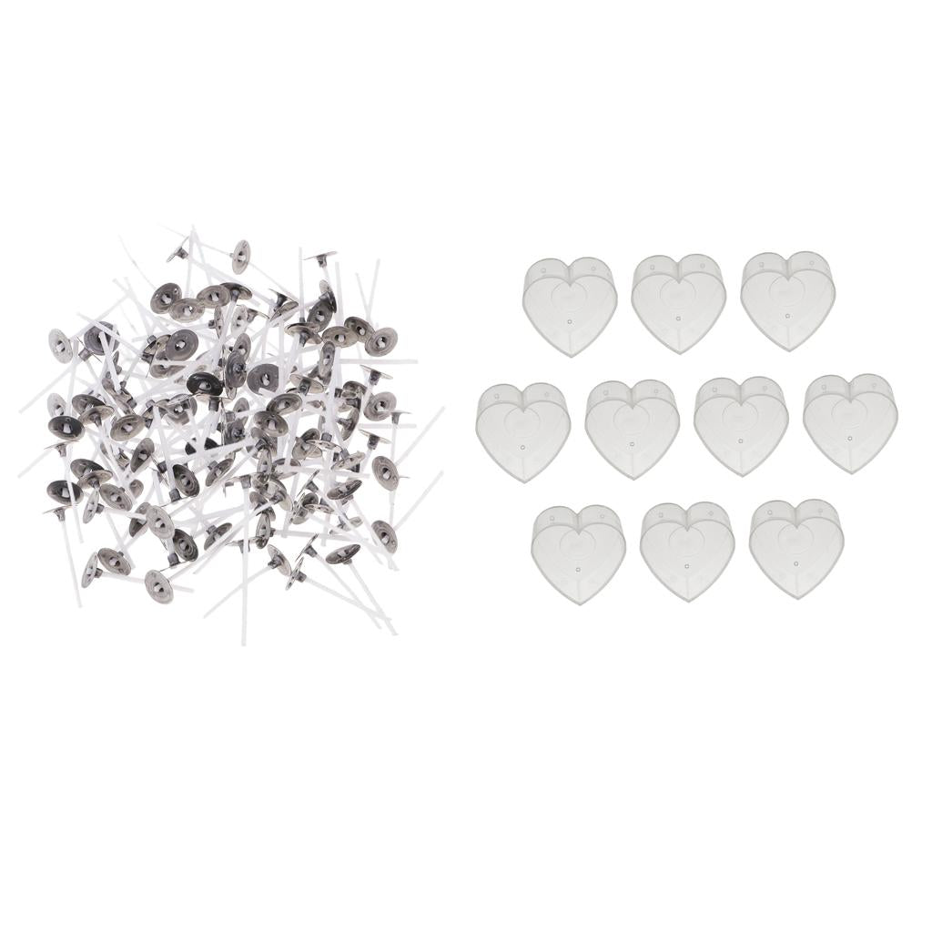200pcs Pre-waxed Candle Wick and 10pcs Plastic Heart Tealight Empty Case Cup