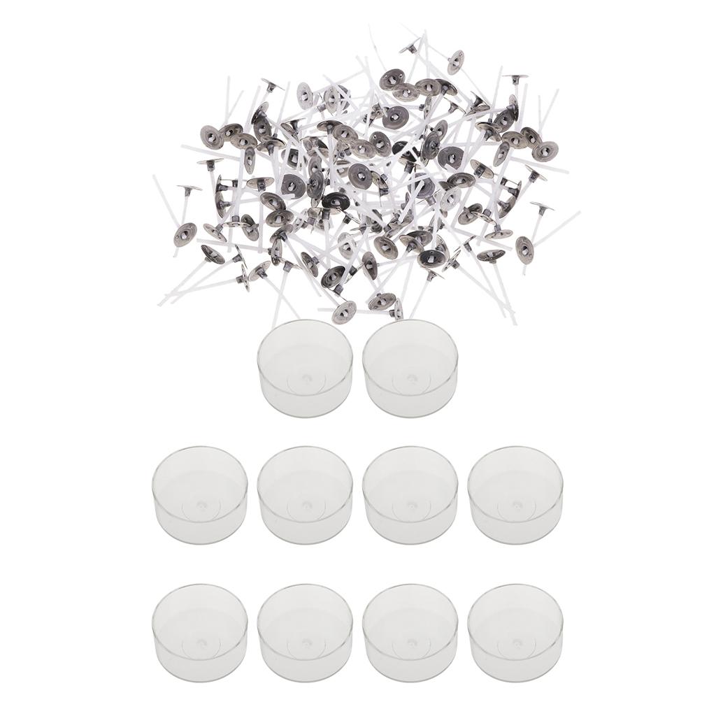 200pcs Pre-waxed Candle Wick and 10pcs Plastic Round Tealight Empty Case Cup