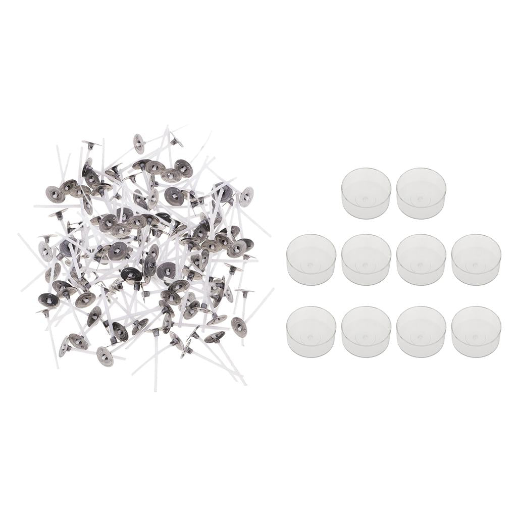 200pcs Pre-waxed Candle Wick and 10pcs Plastic Round Tealight Empty Case Cup
