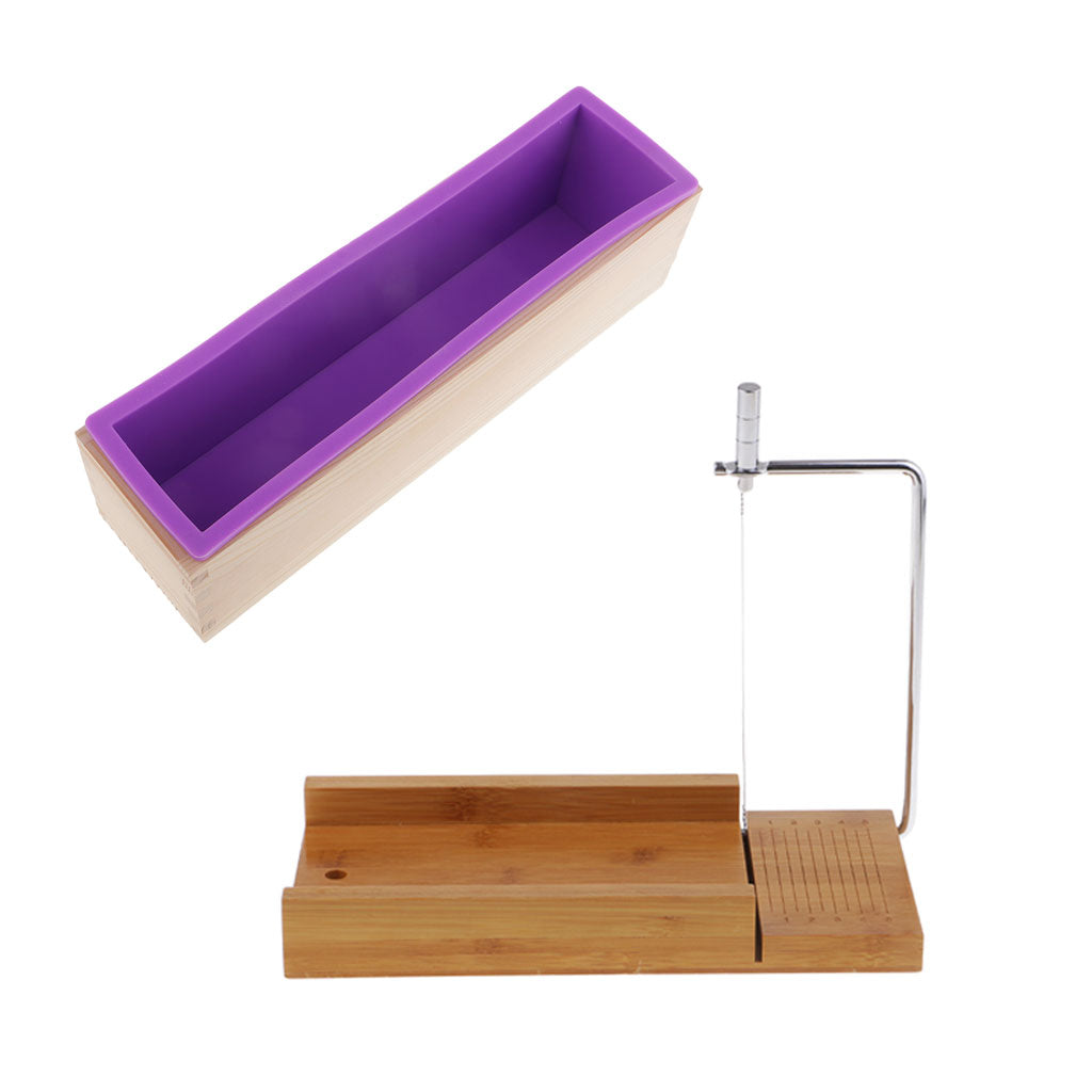 2 Pieces Wooden Soap Cutter with Wire Slicer Silicone Soap Making Loaf Mould