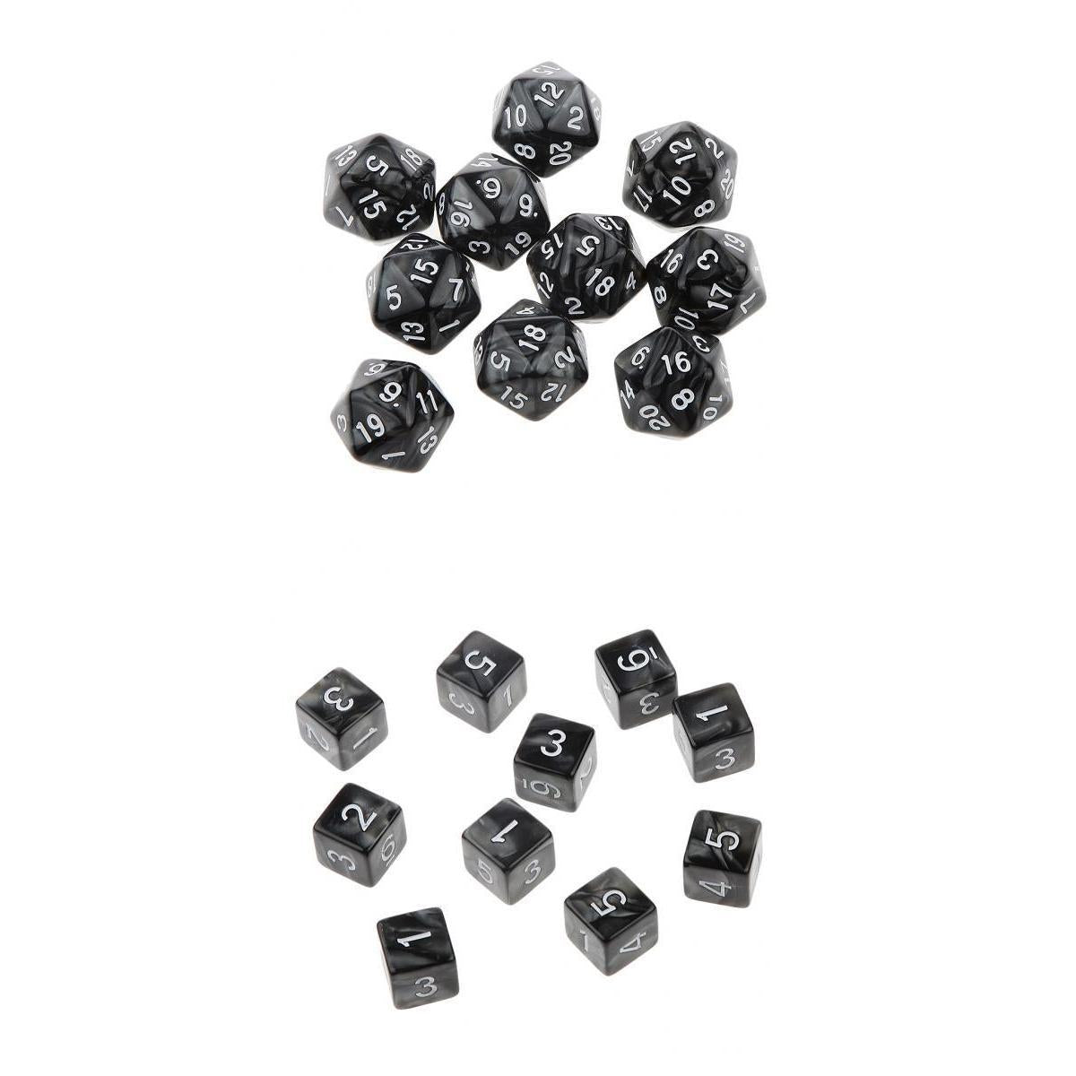 20Pcs Dice D20 D6 Polyhedral Dice for Dungeons and Dragons RPG Toy Black